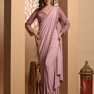 Dusty Pink Pre-Draped Saree with Sequin Embroidered Blouse